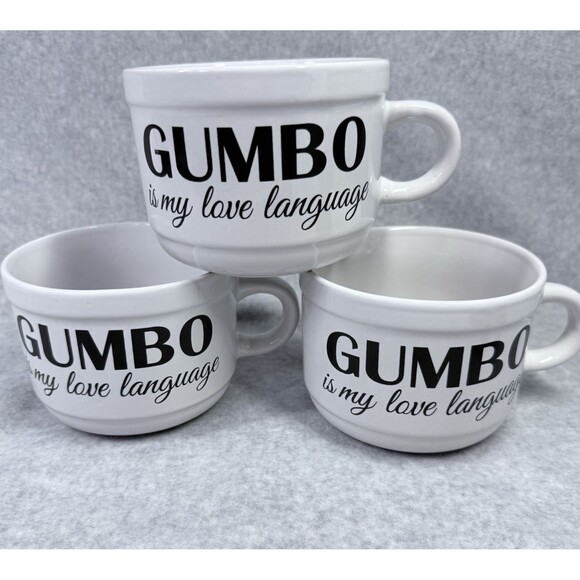 Gumbo Is My Love Language Bowls With Handle White Set of 3 Sur La Table EUC 4.5" - Picture 1 of 6